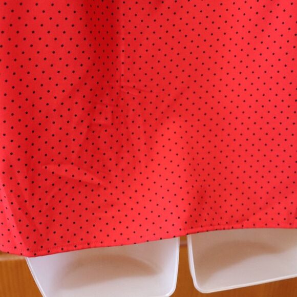 Notations Petite Red Black Polka Dot Mini Roll Tab Sleeve Button Down Blouse - Picture 13 of 15